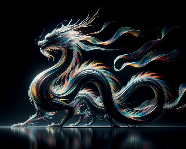 Vibrant Stylized Dragon Against Dark Backdrop