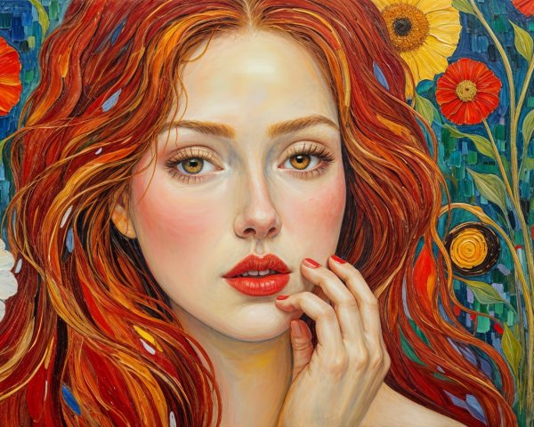 Portrait of a woman with red hair and flowers