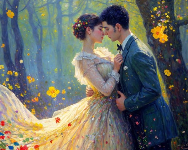 Romantic Couple in a Vibrant Forest Setting