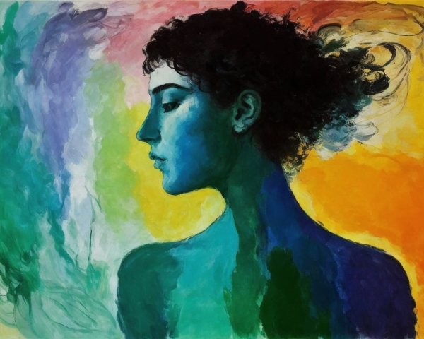 Profile of a Woman in Vibrant Blue and Green Tones