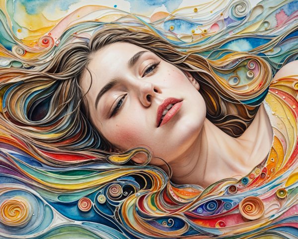 Serene Portrait of a Woman with Vibrant Colors