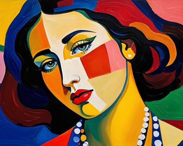 Vibrant Abstract Portrait of a Woman with Geometric Shapes