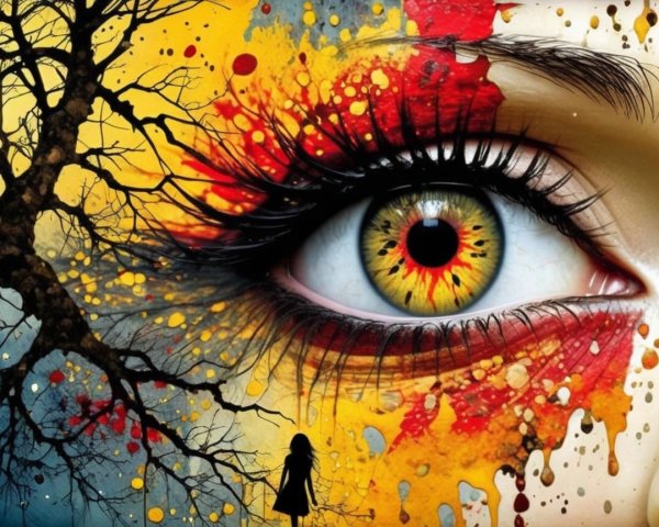 Close-Up of a Human Eye with Colorful Background