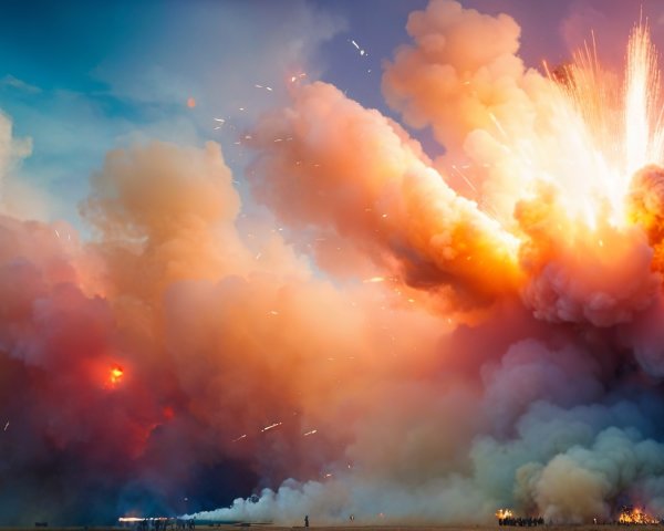 Dramatic explosion with colorful smoke and bright flashes