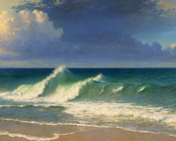 Serene Seascape with Waves and Sandy Shore