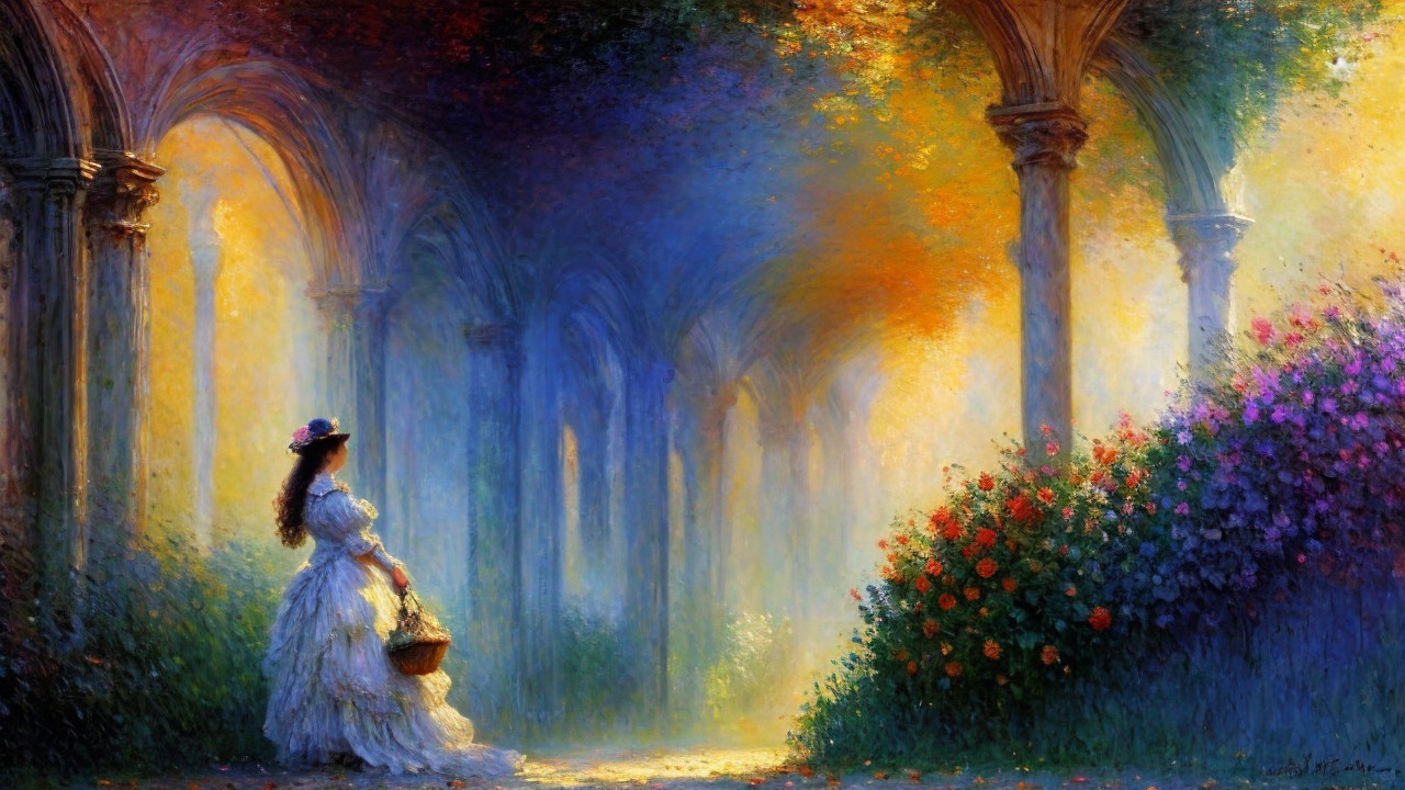 Young Woman in White Dress Amidst Blooming Flowers