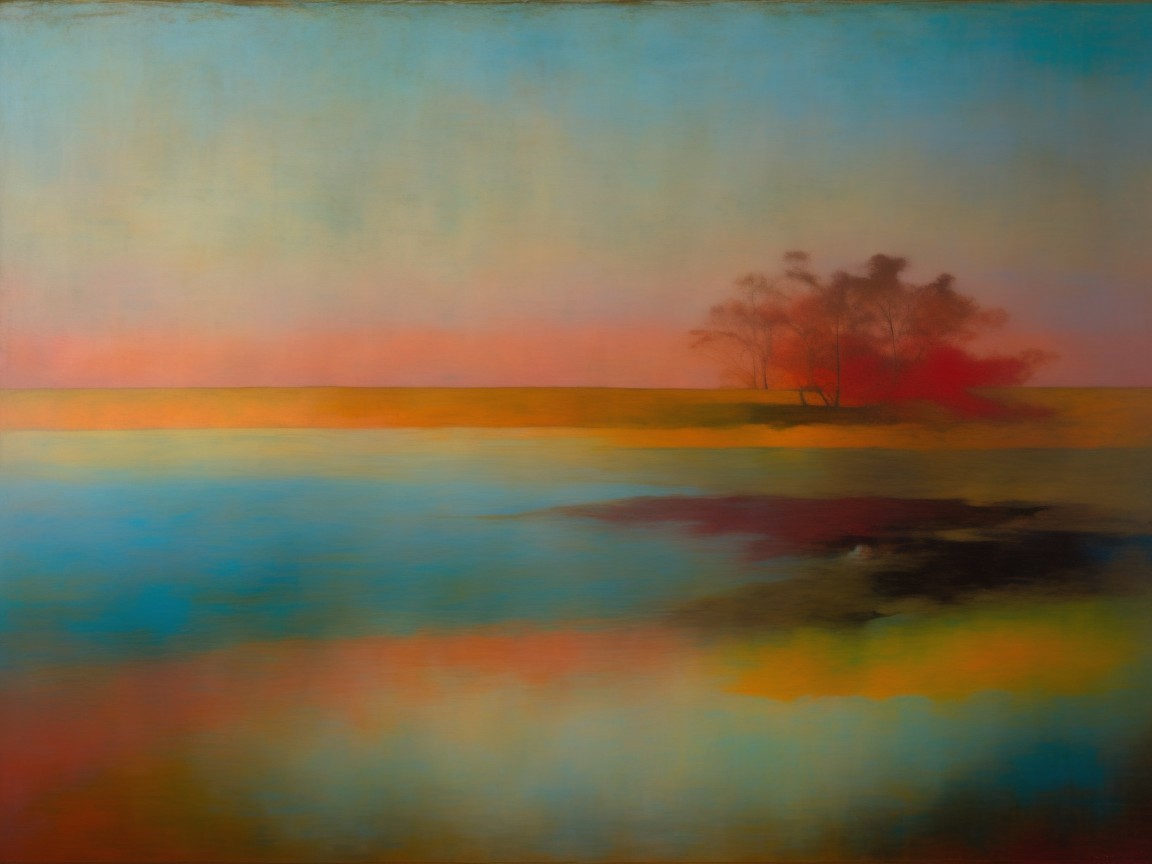 Serene Landscape with Reflective Water and Trees