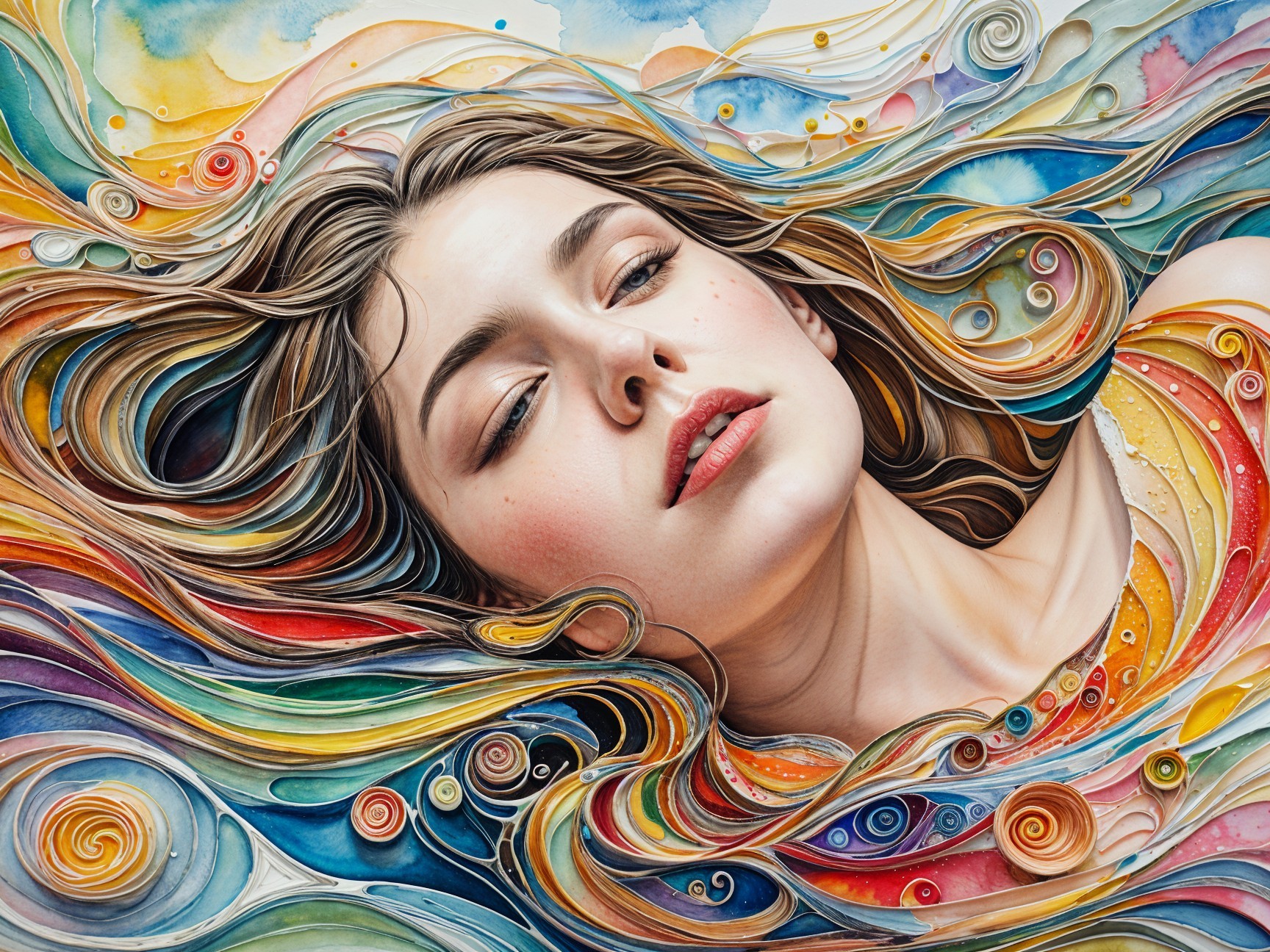 Serene Portrait of a Woman with Vibrant Colors