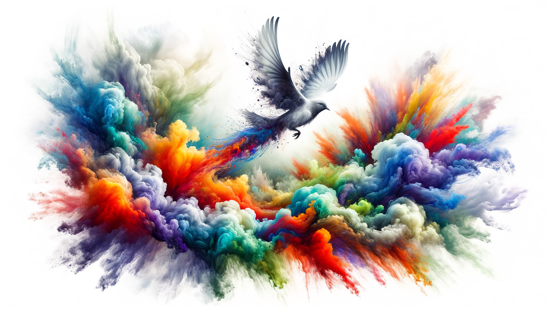 Colorful Clouds and Soaring Bird in Dynamic Artistry