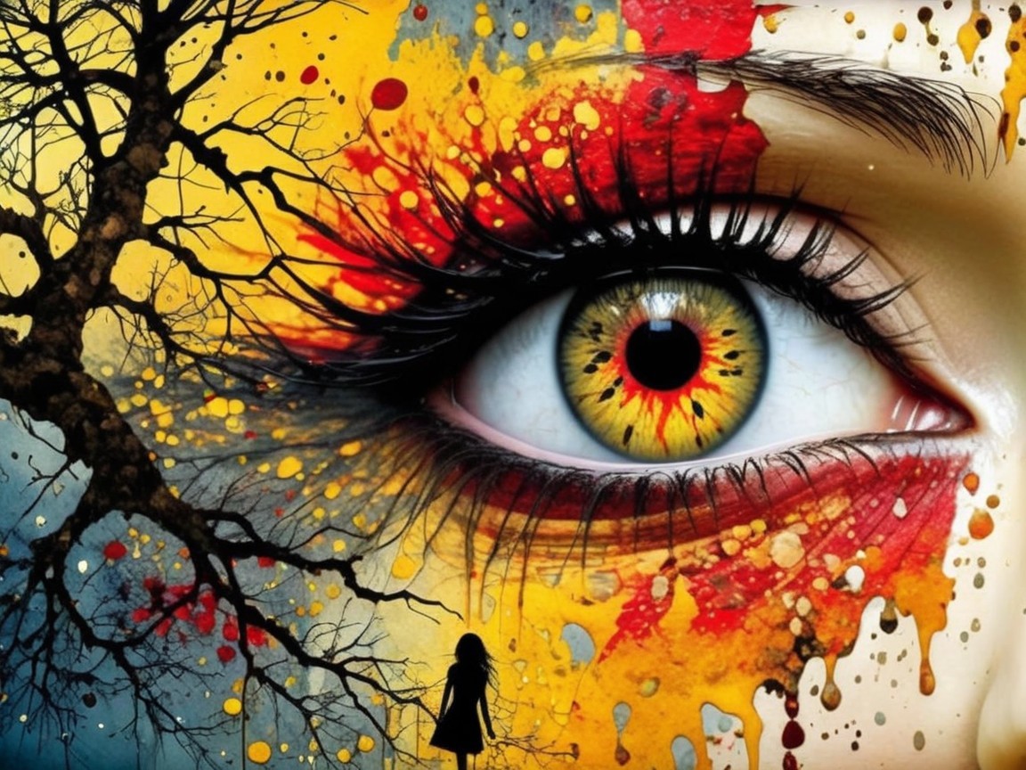 Close-Up of a Human Eye with Colorful Background