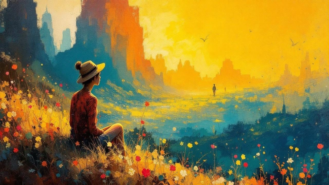 Dreamlike Landscape with Figure in Straw Hat