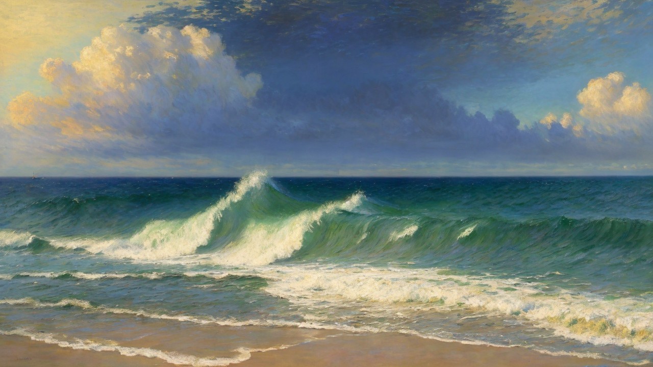 Serene Seascape with Waves and Sandy Shore