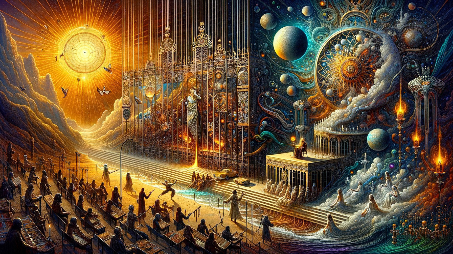 Split Scene of Earthly Landscape and Cosmic Realm