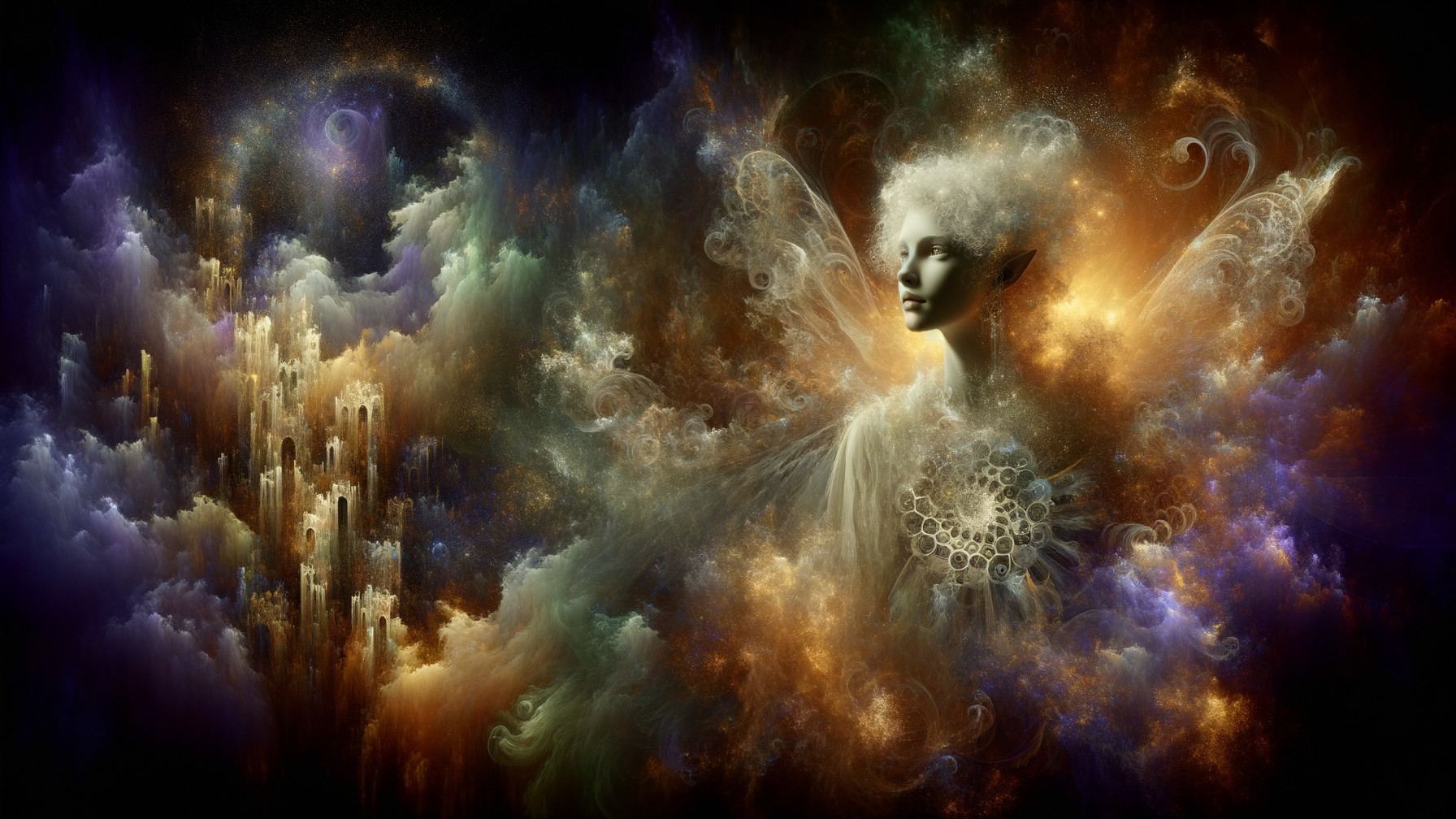 Surreal Scene with Ethereal Figure and Vibrant Clouds