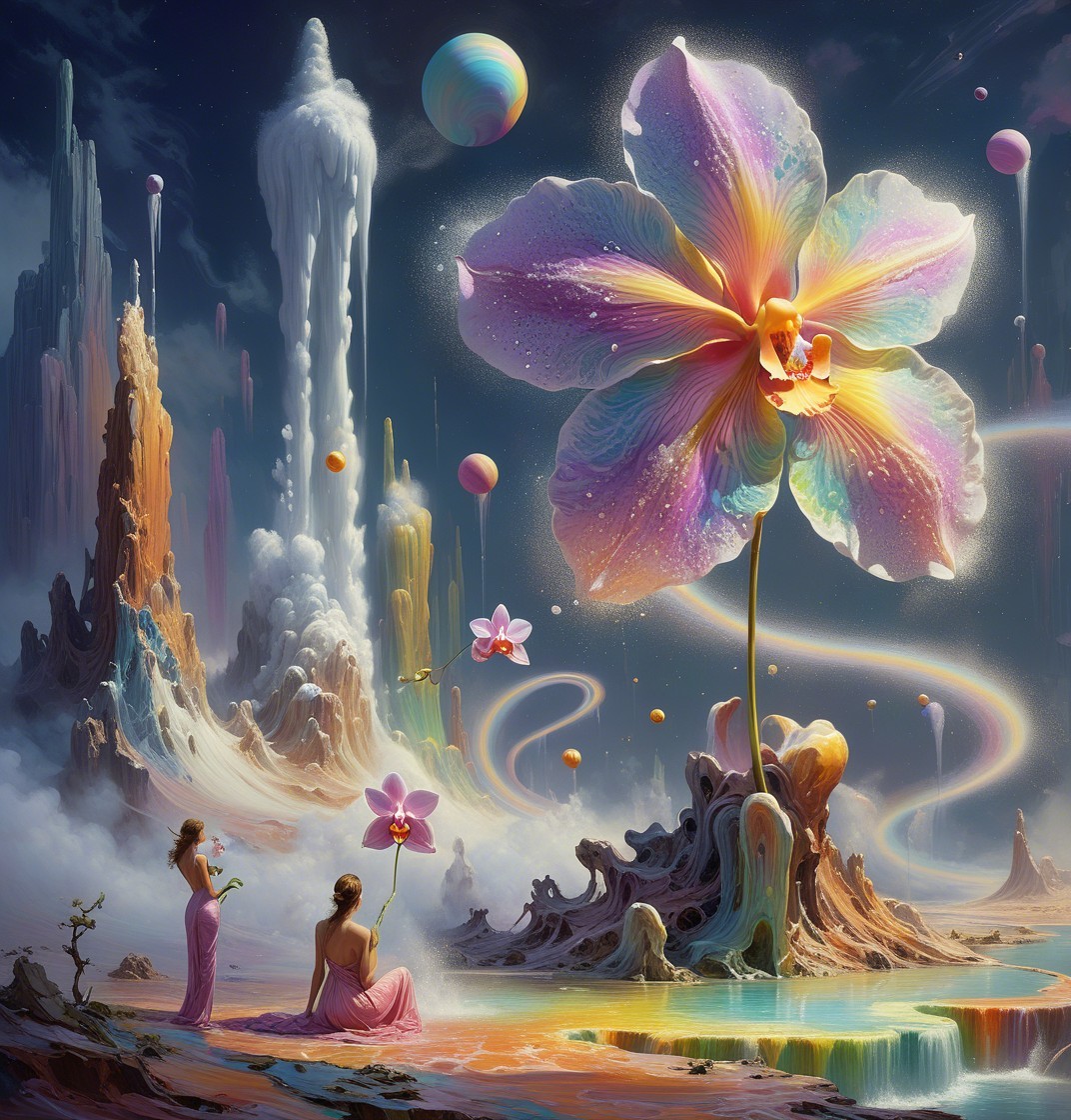 Surreal Landscape with Vibrant Colors and Waterfalls