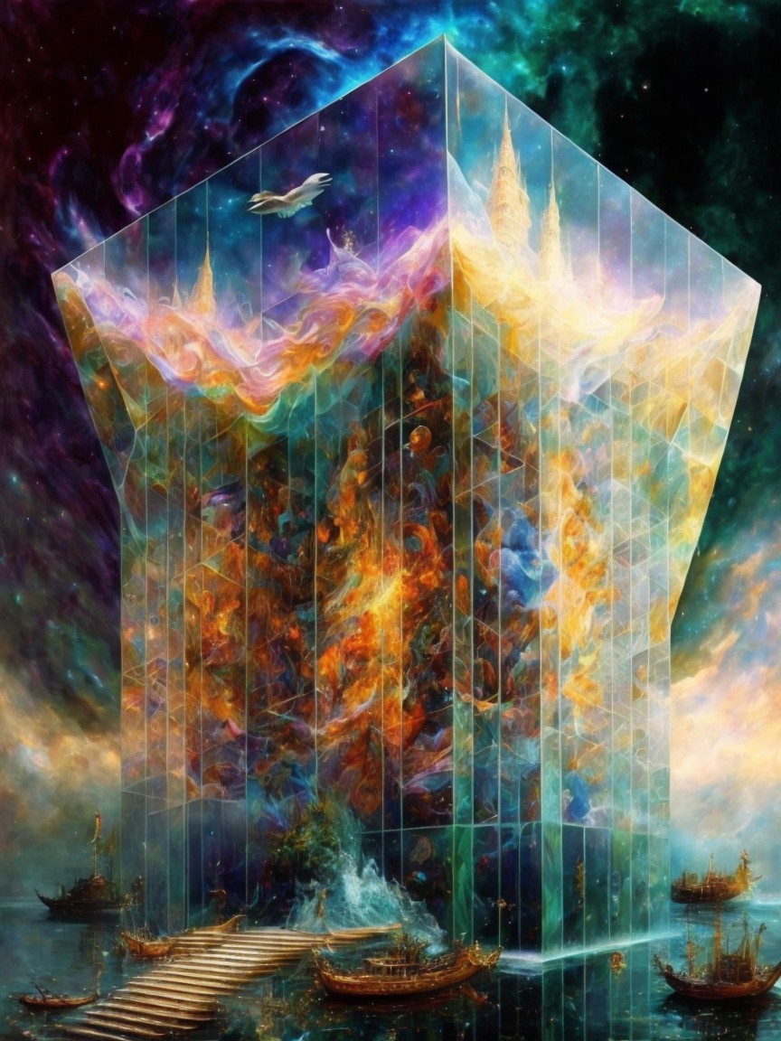Monumental Crystal Structure Against Cosmic Backdrop
