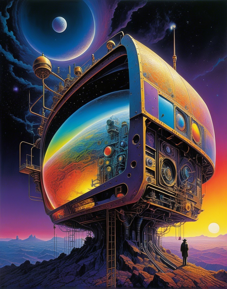 Futuristic Structure on Rocky Landscape at Sunset