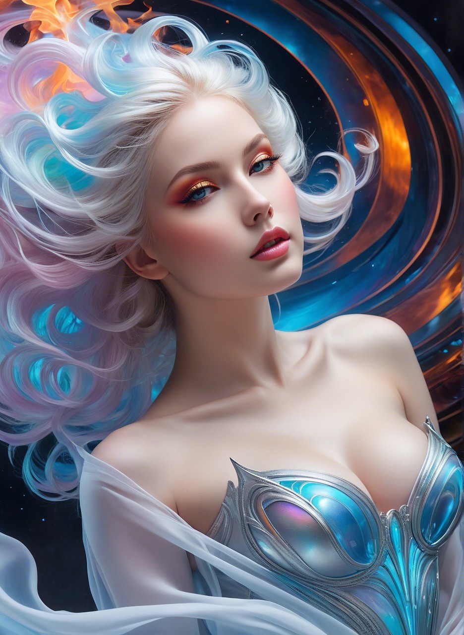 Female with Pastel Curly Hair and Iridescent Corset