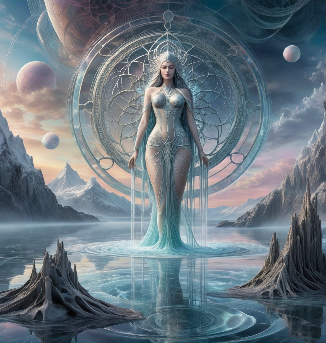 Serene Figure in Ethereal Landscape at Dusk
