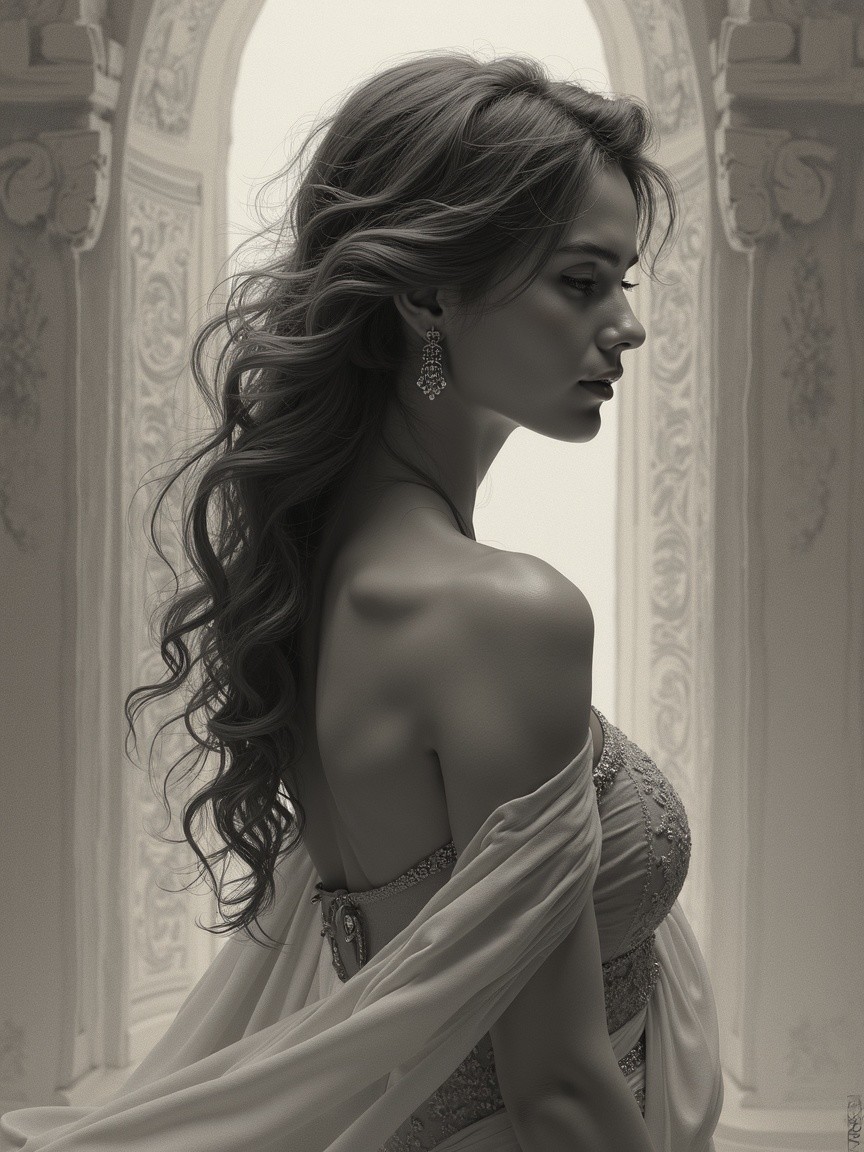Profile of a Graceful Woman in an Ornate Setting