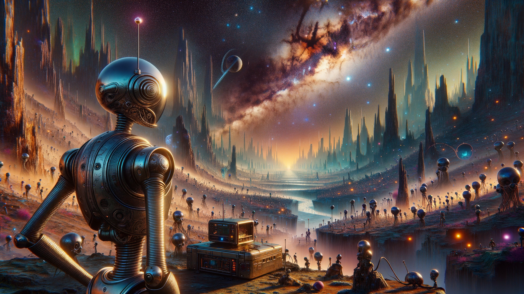 Futuristic Landscape with Robot in Alien World