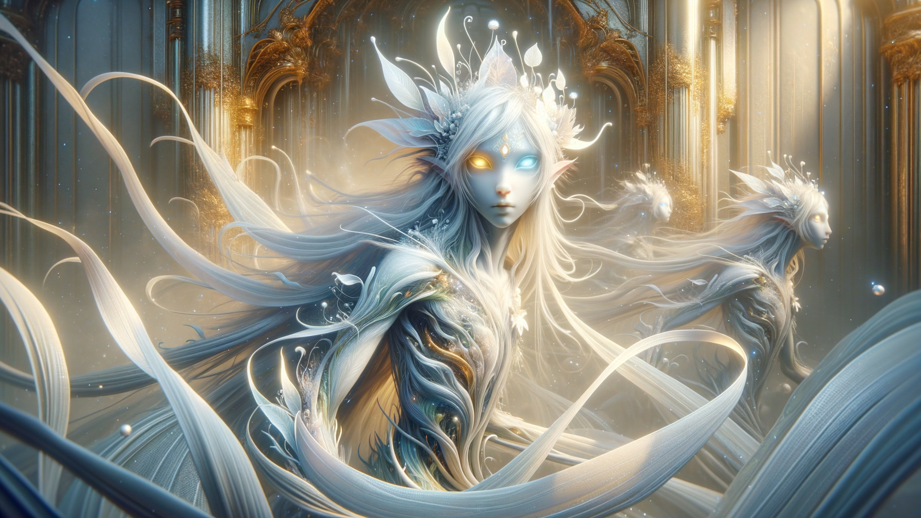 Mystical Figure in Ethereal Celestial Scene