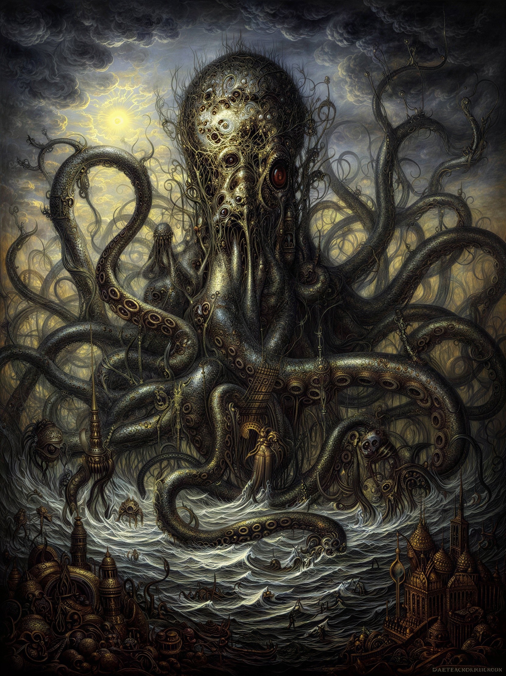 Eldritch Creature Emerging from Turbulent Waters