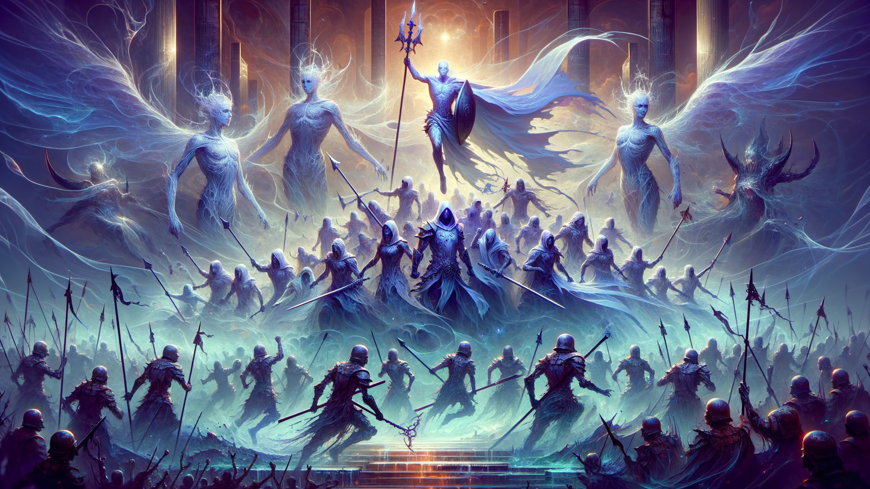 Ethereal Battle in a Mystical Realm with Spirits