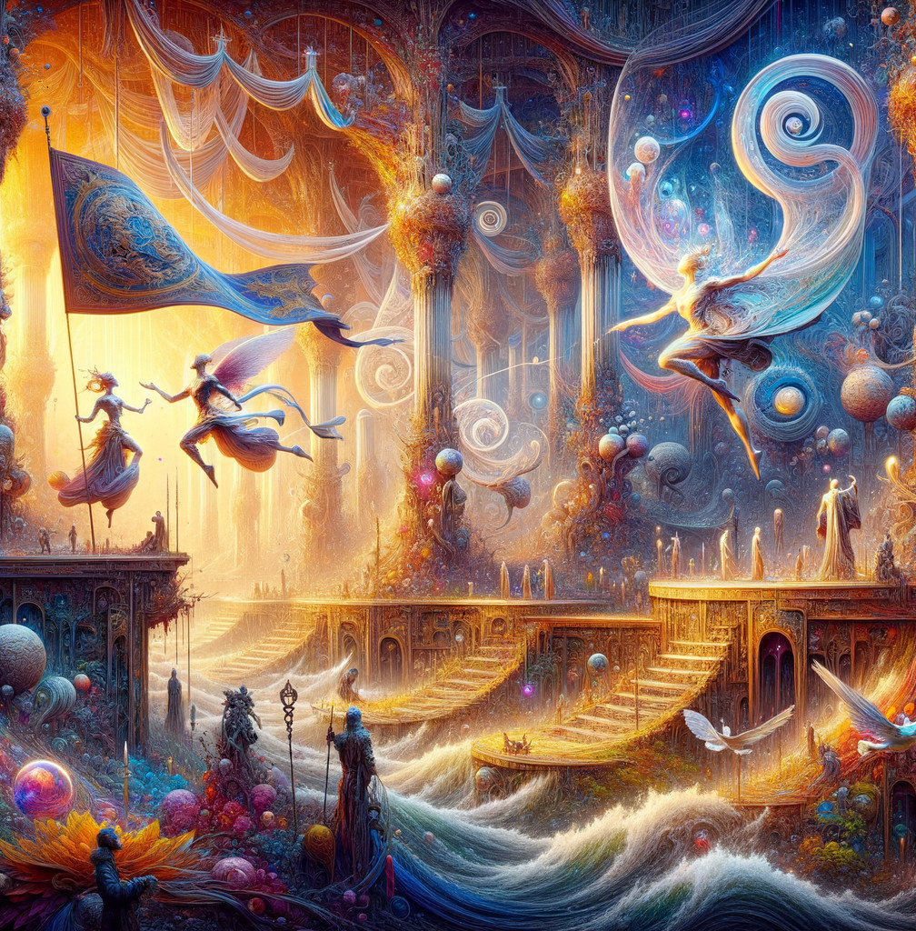 Dreamlike Fantasy World with Ethereal Beings and Colors
