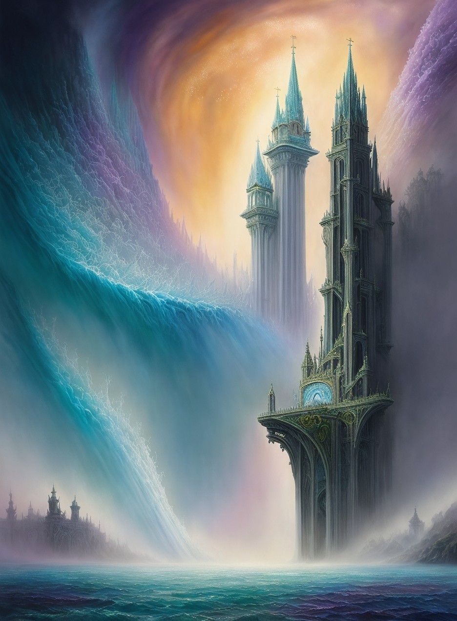 Majestic Castle Surrounded by Colorful Ethereal Sky