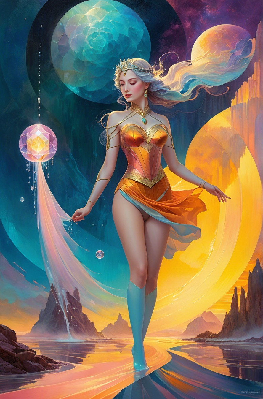 Mystical Figure in Vibrant Celestial Landscape