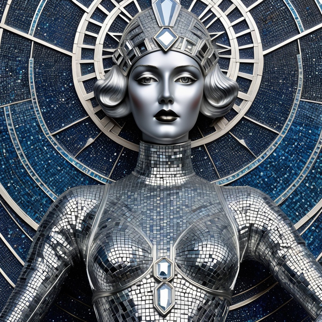 Silver Mannequin with Black Lips and Mosaic Outfit