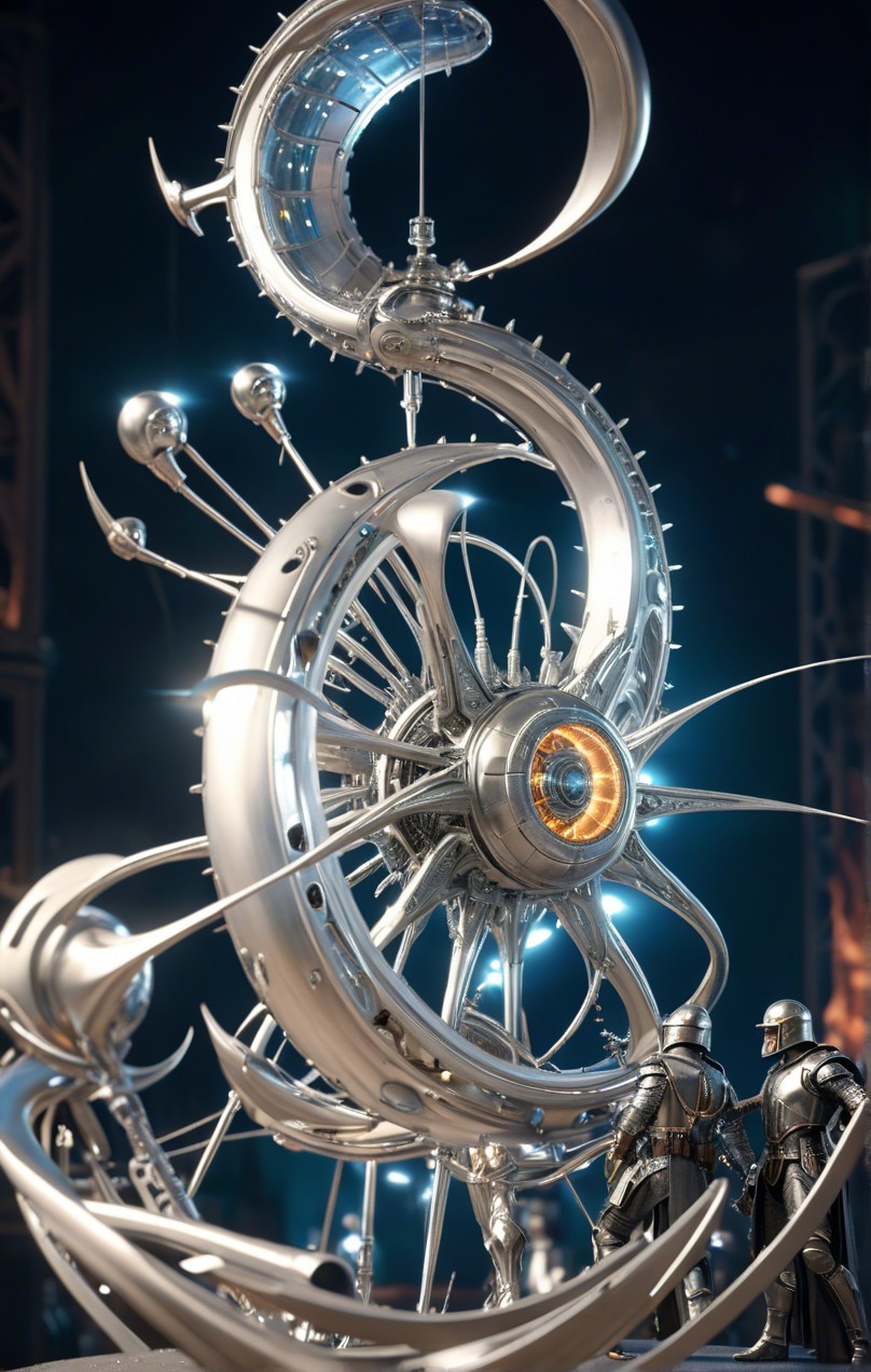 Futuristic Metallic Sculpture with Intricate Designs