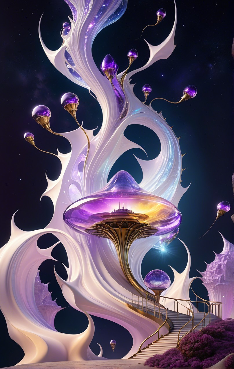 Surreal Landscape with Futuristic Mushroom Structures