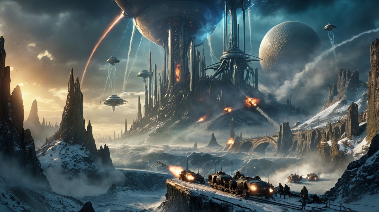 Futuristic Landscape with Alien Structures and Cities