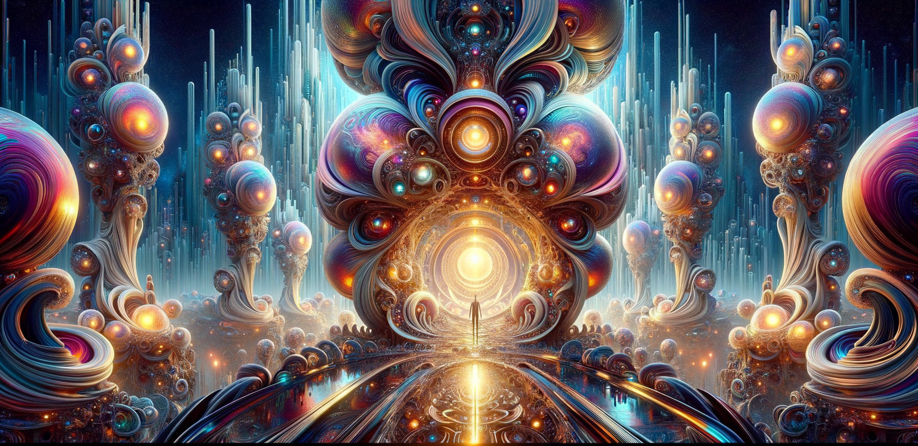 Surreal Landscape with Intricate Patterns and Orbs