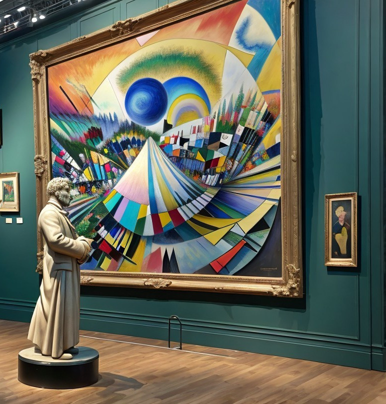 Art Gallery with Abstract Painting and White Statue