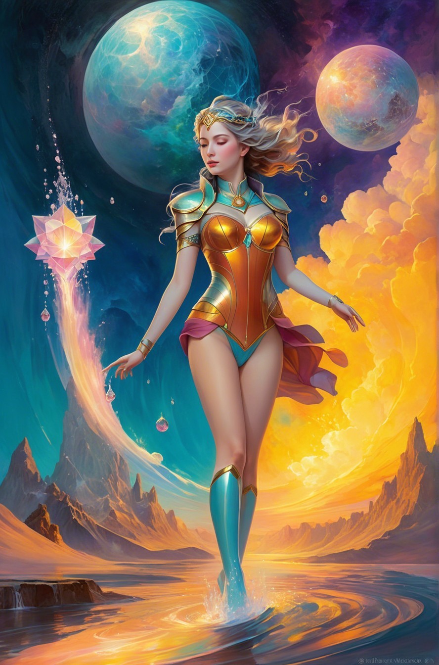 Surreal Landscape with Cosmic Elements and Vibrant Colors