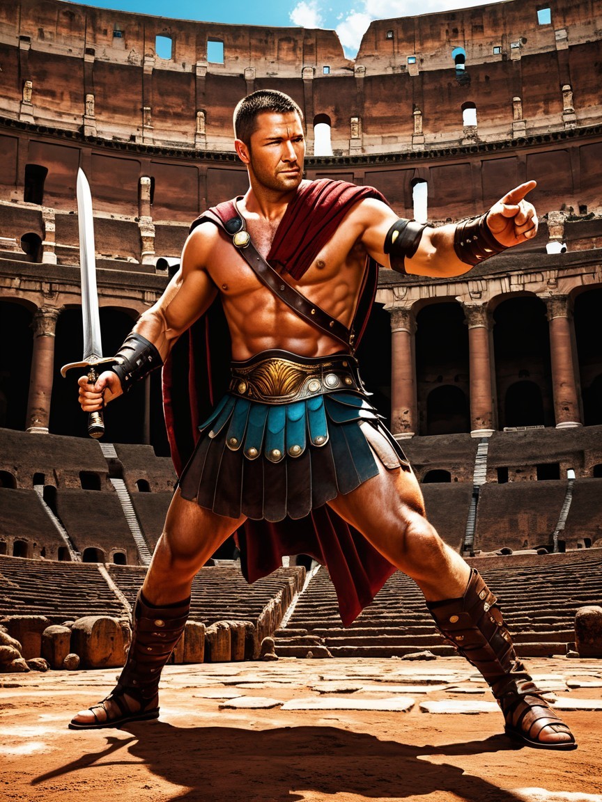 Muscular Warrior in Ancient Roman Amphitheater