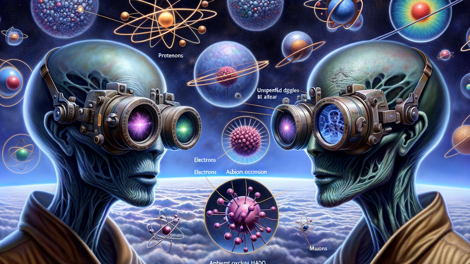 Futuristic Humanoid Aliens in Cosmic Quantum Scene