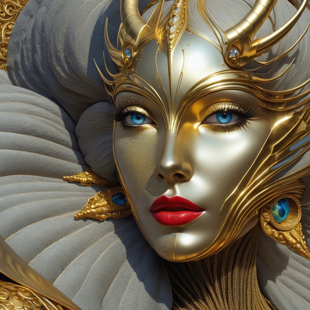 Futuristic Female Figure with Golden Face and Details
