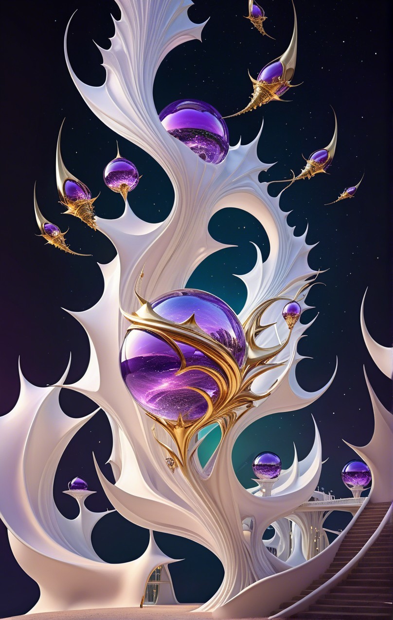Fantastical Structure with Organic Forms and Orbs
