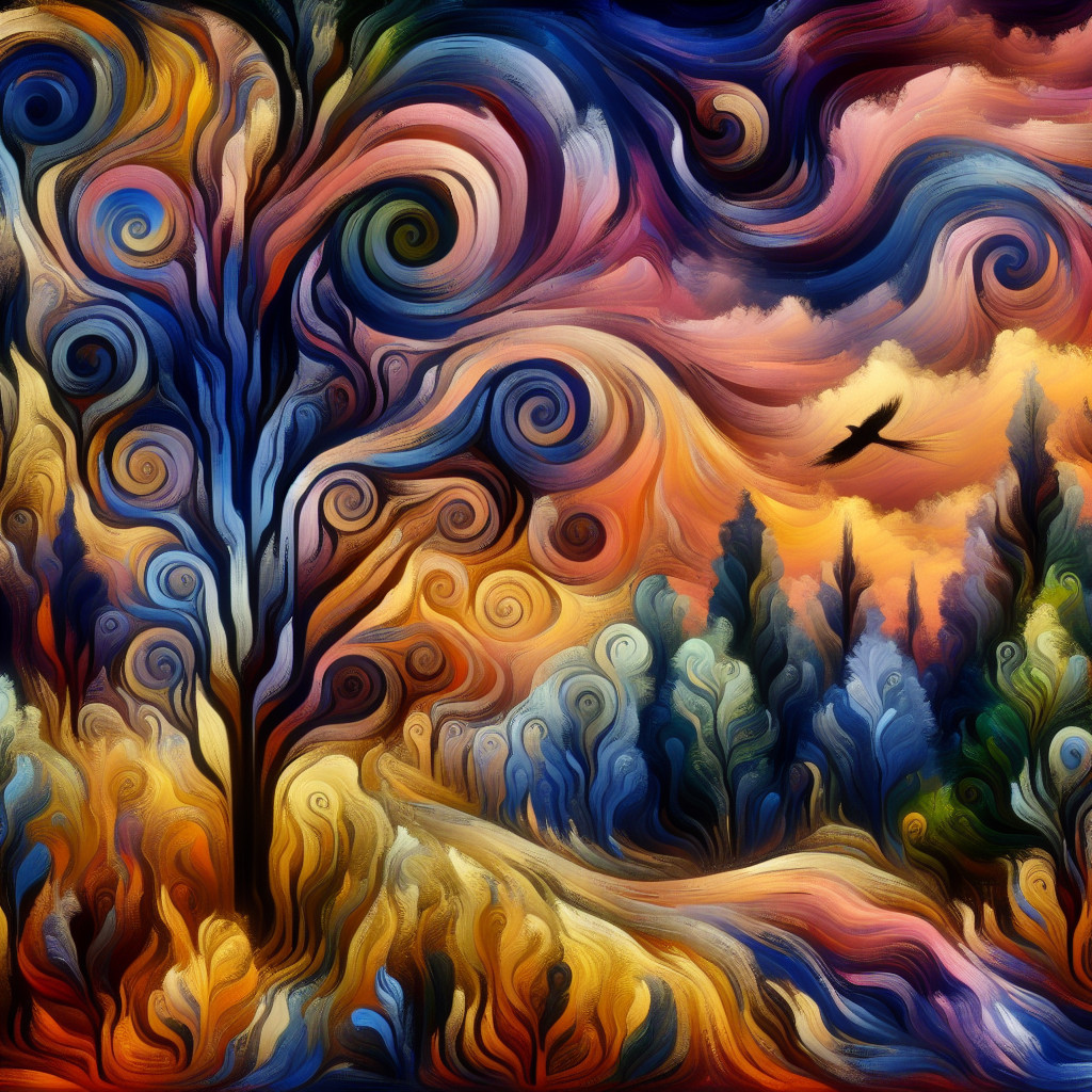 Abstract Landscape with Colorful Sky and Tree