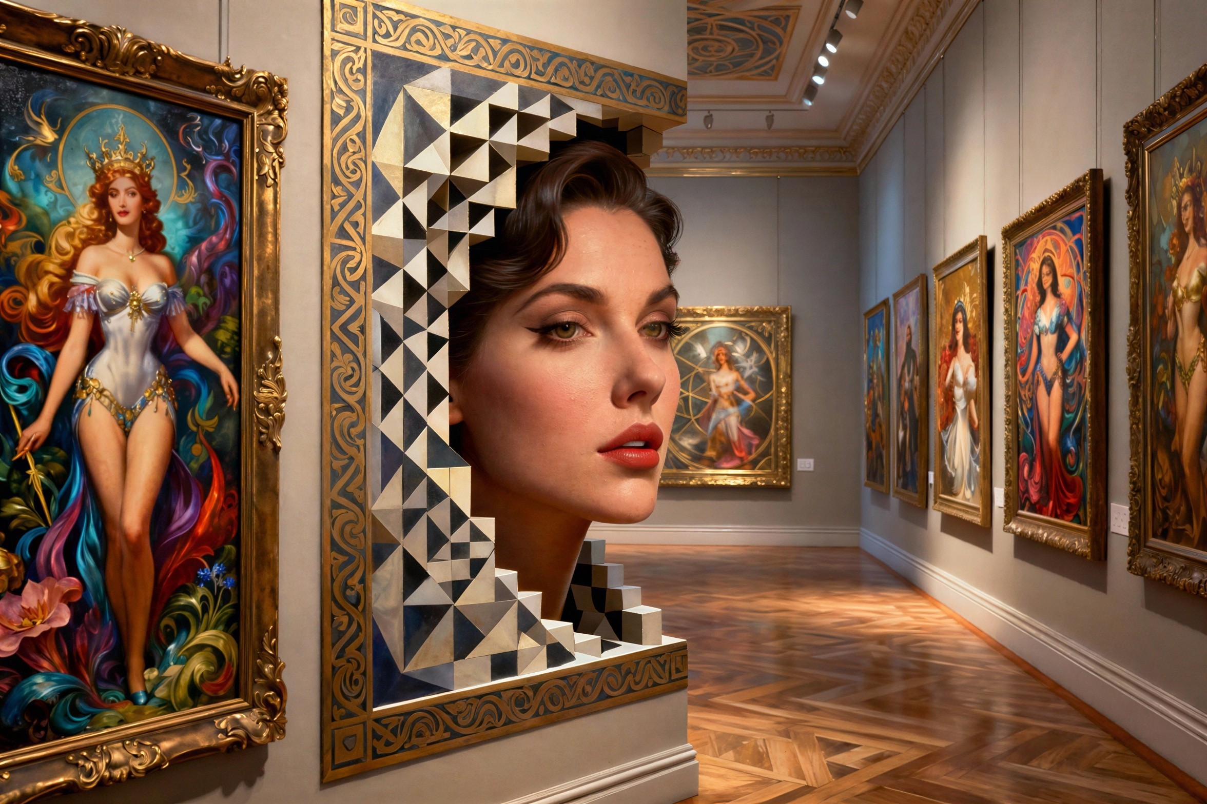 Large Painting and 3D Installation of Woman in Gallery