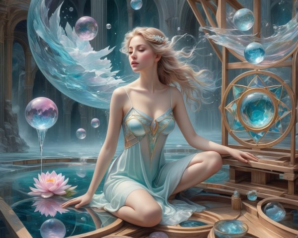 Serene Young Woman in Dreamlike Ethereal Setting