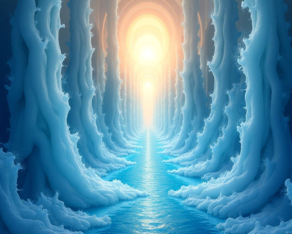 Surreal Landscape with Icy Blue Formations and Light