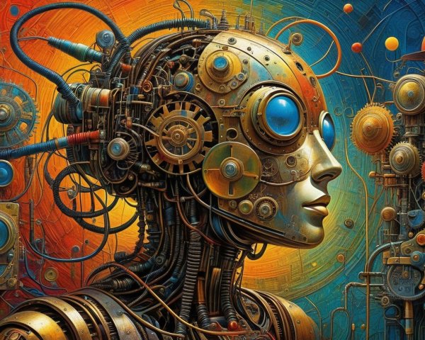 Futuristic Steampunk Humanoid with Metallic Features