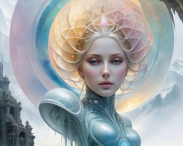 Surreal Figure with Luminous Colors and Patterns