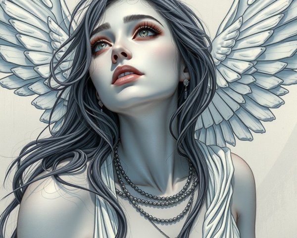 Ethereal Woman with Wings and Flowing Hair