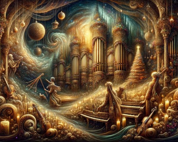 Ornate Golden and Blue Christmas Musical Landscape Image